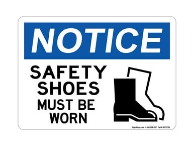 Safety Shoes Must Be Worn (With Shoes Symbol), OSHA Notice Sign (Part#: NOT1230)
