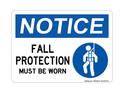 Fall Protection Must Be Worn (With Harness Symbol), Notice Sign