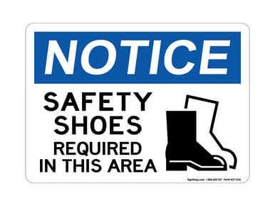 Safety Shoes Required In This Area (With Black Shoe Symbol), OSHA Notice Sign (Part#: NOT1242)
