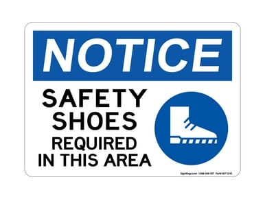 Safety Shoes Required In This Area (With Blue Shoe Symbol), OSHA Notice Sign (Part#: NOT1243)