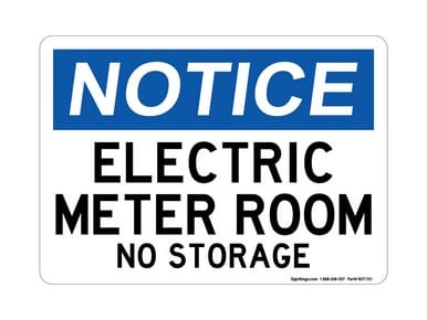 Electric Meter Room No Storage, OSHA Notice Sign (Part#: NOT1151)