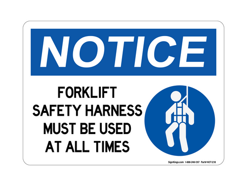 Forklift Safety Harness Must Be Used At All Times (With Harness Symbol), Notice Symbol
