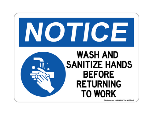Wash And Sanitize Your Hands Before Returning To Work (Hand Washing Left Symbol), Notice Symbol