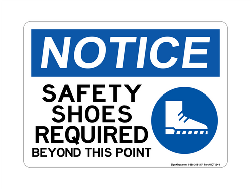 Safety Shoes Required Beyond This Point (With Blue Shoe Symbol), Notice Sign