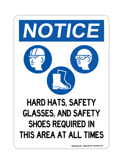 Hard Hats, Safety Glasses, And Safety Shoes Required In This Area At All Times (PPE Symbols), Notice Sign