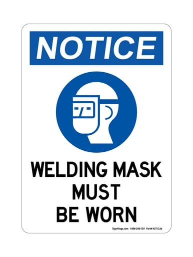 Welding Mask Must Be Worn (PPE Symbol), OSHA Notice Sign (Part#: NOT1336)