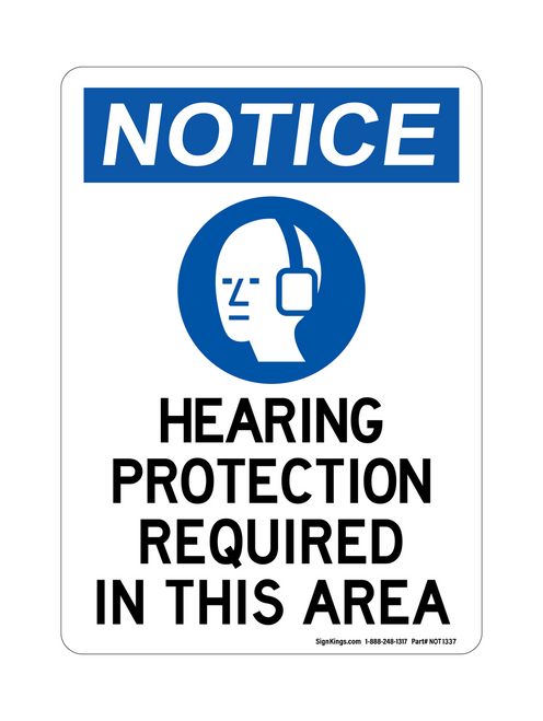 Hearing Protection Required In This Area (PPE Symbol), Notice Sign