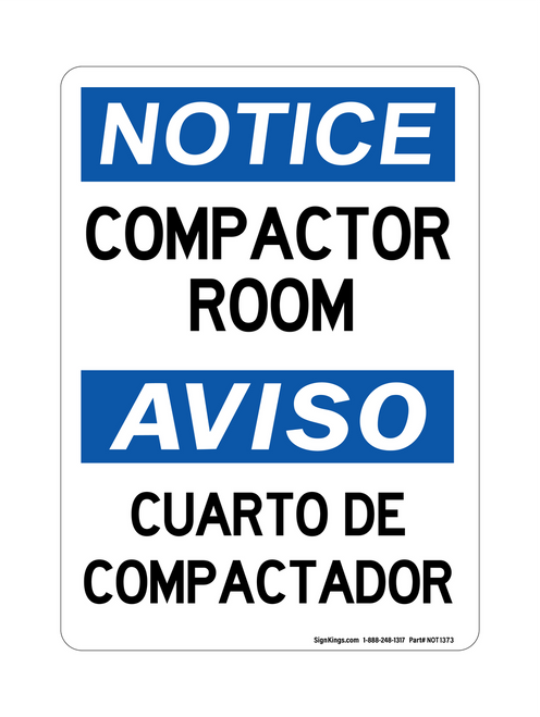 Compactor Room, English/Spanish, Notice Sign