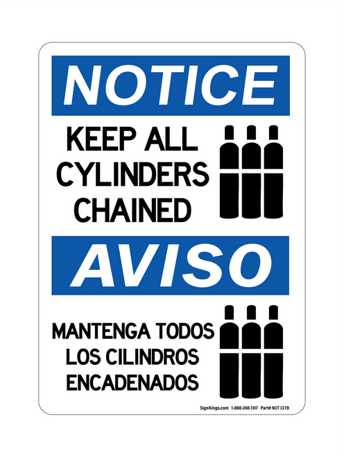 Keep All Cylinders Chained (Tank Symbol), English/Spanish, Notice Sign