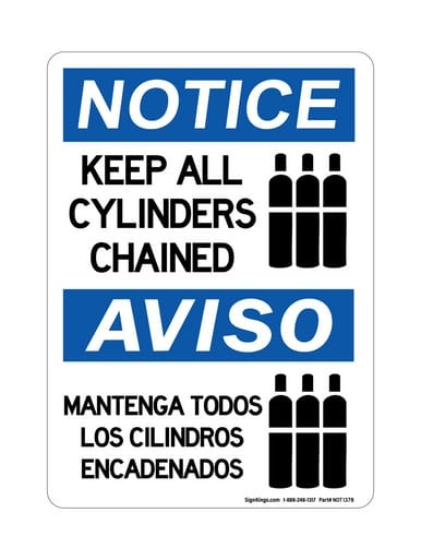 Keep All Cylinders Chained (Tank Symbol)English/Spanish, OSHA Notice Sign (Part#: NOT1378)