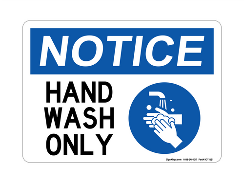 Hand Wash Only (Hand Washing Right Symbol), Notice Sign