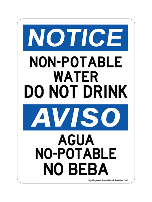 Non-Potable Water Do Not Drink English/Spanish, Notice Sign