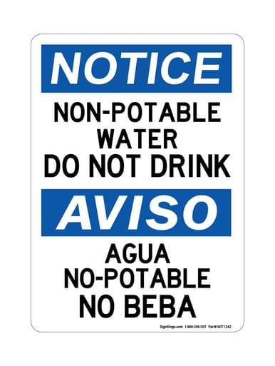 Non-Potable Water Do Not Drink English/Spanish, OSHA Notice Sign (Part#: NOT1342)
