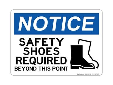 Safety Shoes Required Beyond This Point (With Black Shoe Symbol), OSHA Notice Sign (Part#: NOT1245)