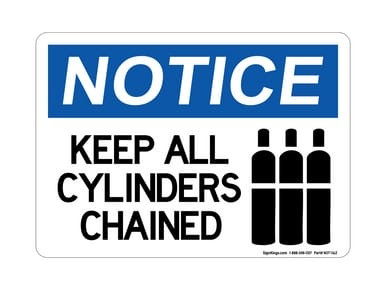Cylinders Must Be Chained At All Times (With Tanks Symbol), OSHA Notice Sign (Part#: NOT1163)