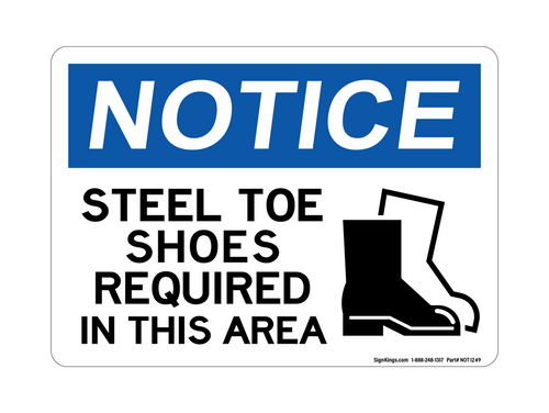 Steel Toe Shoes Required  In This Area (With Black Shoe Symbol), OSHA Notice Sign