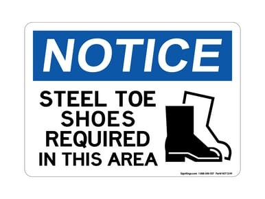 Steel Toe Shoes Required In This Area (With Black Shoe Symbol), OSHA Notice Sign (Part#: NOT1249)
