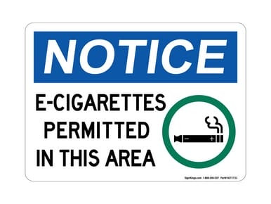 E-Cigarettes Permitted In This Area (E-Sig Allowed Symbol), OSHA Notice Sign (Part#: NOT1733)