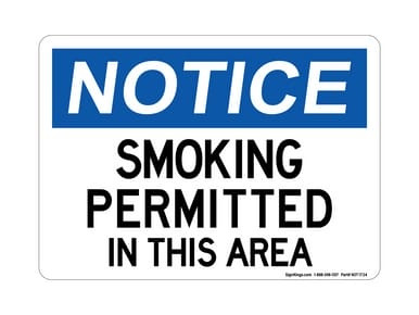 Smoking Permitted In This Area, OSHA Notice Sign (Part#: NOT1734)