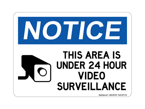 This Area Is Under 24 Hour Video Surveillance (Camera Symbol) Version 2, Notice Sign