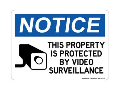 This Property Is Protected By Video Surveillance (Camera Symbol),OSHA Notice Sign (Part#: NOT1754)