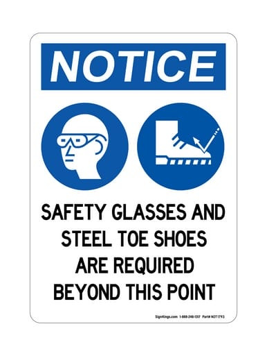 Safety Glasses And Steel Toe Shoes Are Required Beyond This Point (PPE Symbols), OSHA Notice Sign (Part#: NOT1793)