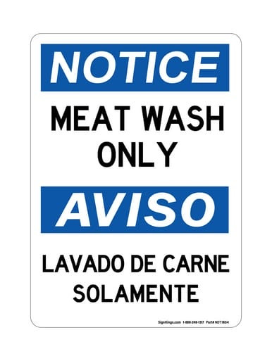 Meat Wash Only English/Spanish, OSHA Notice Sign (Part#: NOT1804)