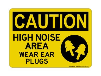 High Noise Area Wear Ear Plugs (PPE Symbol), OSHA Caution Sign (Part#: CAU1077)