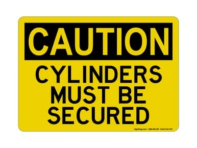 Cylinders Must Be Secured, OSHA Caution Sign (Part#: CAU1159)