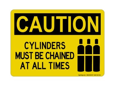 Cylinders Must Be Chained At All Times (Tank Symbol), OSHA Caution Sign (Part#: CAU1163)