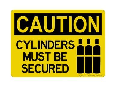 Cylinders Must Be Secured (Tank Symbol), OSHA Caution Sign (Part#: CAU1164)