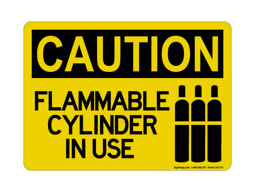 Flammable Cylinder In Use (Tank Symbol), Caution Sign