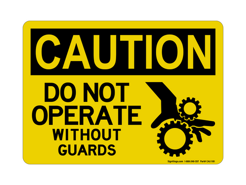 Do NO REFt Operate Without Guards (Hand In Gear Symbol), Caution Sign