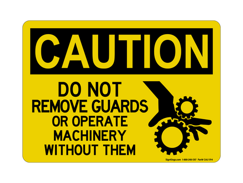 Do Not Remove Guards Or Operate Machinery Without Them (Hand In Gear Symbol), Caution Symbol