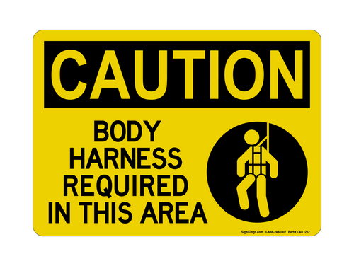 Body Harness Required In This Area (Harness Symbol), Caution Sign