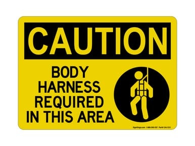 Body Harness Required In This Area (Harness Symbol), OSHA Caution Sign (Part#: CAU1212)
