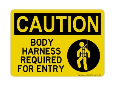 "Body Harness Required (Harness Symbol)", OSHA Caution Sign (Part#: CAU1214)