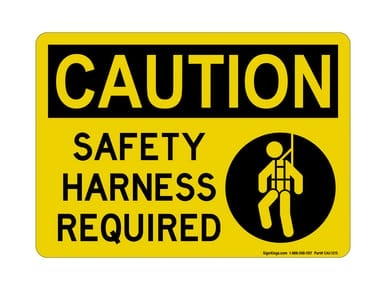 Safety Harness Required (Harness Symbol), OSHA Caution Sign (Part#: CAU1215)