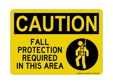 Fall Protection Required In This Area (Harness Symbol), OSHA Caution Sign (Part#: CAU1220)