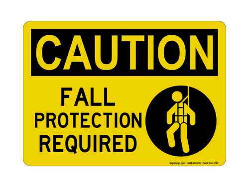 Fall Protection Required (Harness Symbol), Caution Sign