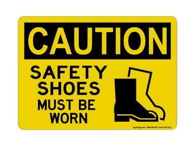 Safety Shoes Must Be Worn (PPE Symbol) Version 2, OSHA Caution Sign (Part#: CAU1230)