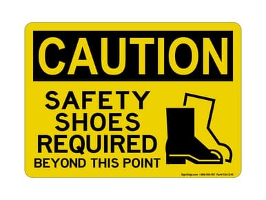 Safety Shoes Required Beyond This Point (PPE Symbol) Version 2, OSHA Caution Sign (Part#: CAU1245)