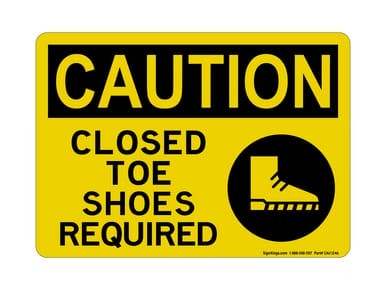 Closed Toe Shoes Required (PPE Symbol), OSHA Caution Sign (Part#: CAU1246)