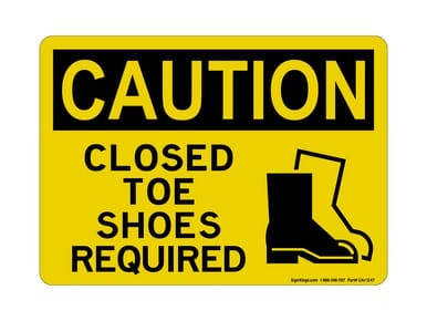 Closed Toe Shoes Required (PPE Symbol) Version 2, OSHA Caution Sign (Part#: CAU1247)