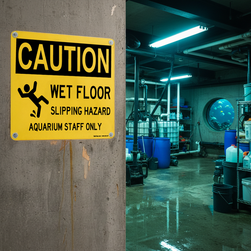 Slip Risk in an Aquarium, Caution Sign