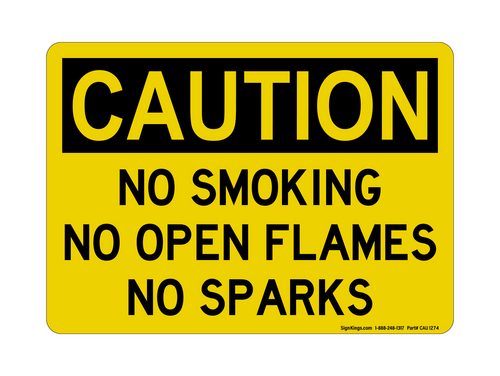 No Smoking No Open Flames No Sparks, Caution Sign