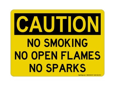 No Smoking No Open Flames No Sparks, OSHA Caution Sign (Part#: CAU1274)