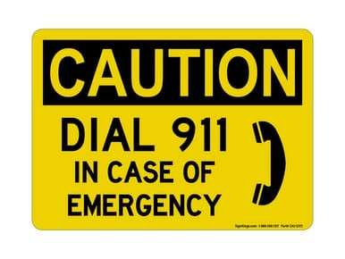 Dial 911 In Case Of Emergency (Phone Symbol), OSHA Caution Sign (Part#: CAU1295)