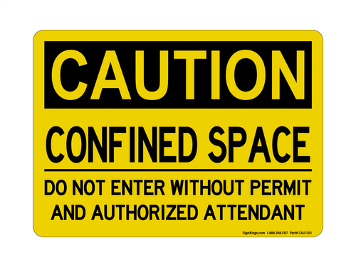 CONFINED SPACE Do NO REFt Enter Without Permit And Authorized Attendant, Caution Sign