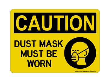 Dust Mask Must Be Worn (PPE Symbol), OSHA Caution Sign (Part#: CAU1316)